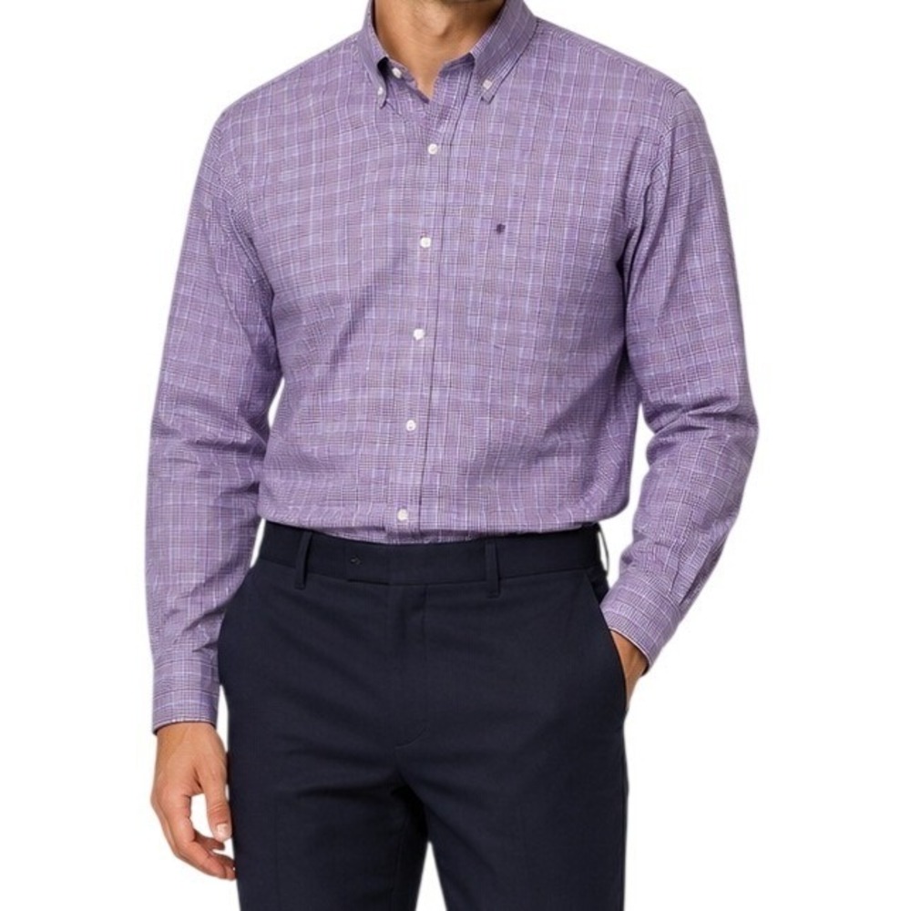 *NWT* IZOD Button Down Shirt Mens Medium Plum Purple Plaid Advantage Performance